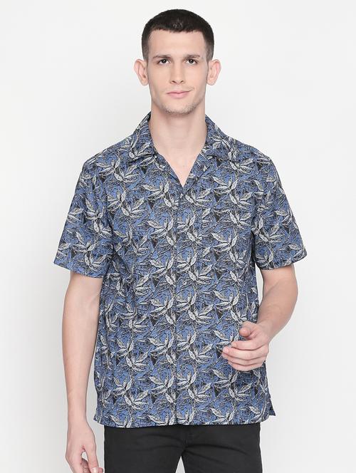 mens leaf print casual shirt - 16416841 - Very Small Image - 1
