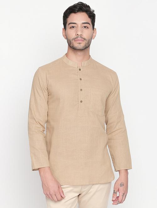 beige solid short kurta - 16416859 - Very Small Image - 1