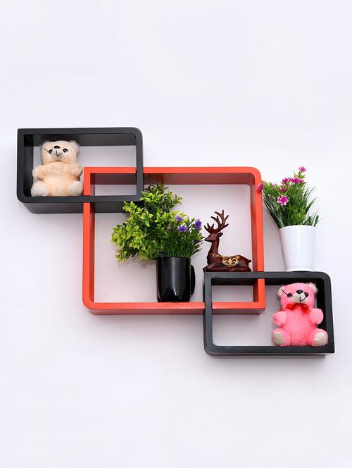 round coner shape inetrscting wall shelves rack set of 3-ornage & black - 16418751 - Very Small Image - 1