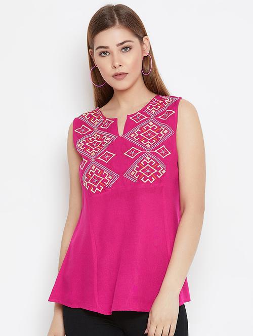notch neck embroidered top  - 16420494 - Very Small Image - 1