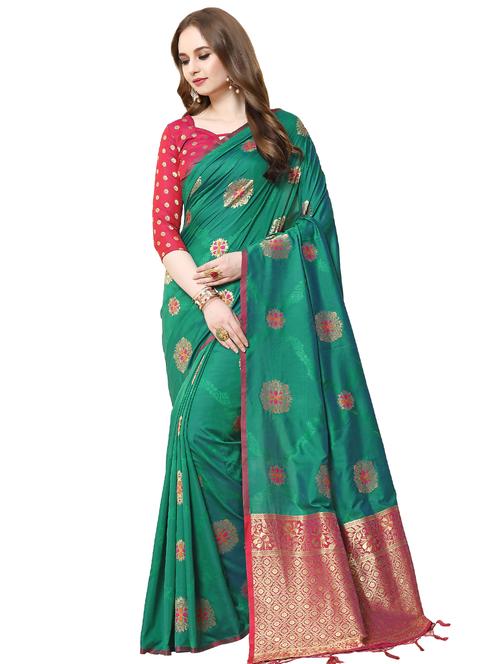 floral zari motif banarasi saree with blouse - 16420699 - Very Small Image - 1