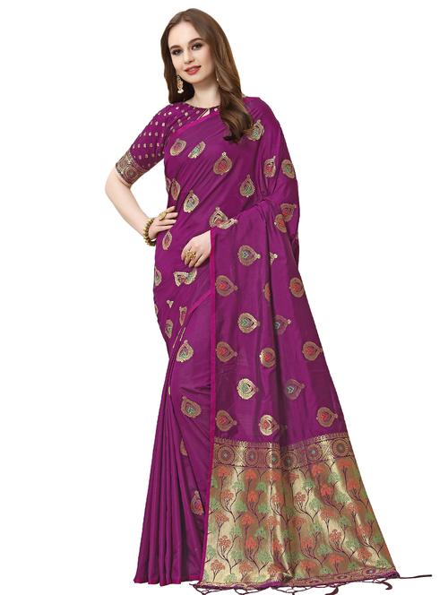 ethnic zari motif banarasi saree with blouse - 16420704 - Very Small Image - 1