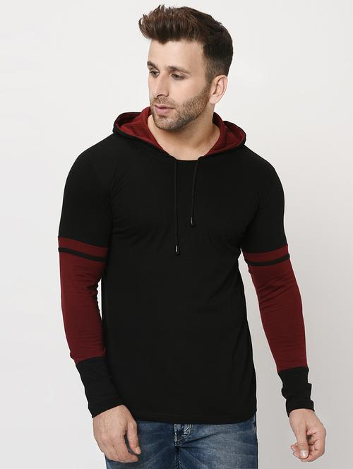 black color block hooded t-shirt - 16420718 - Very Small Image - 1