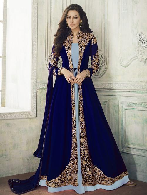 embroidered anarkali semi-stitched suit - 16420735 - Very Small Image - 1