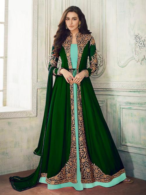 embroidered anarkali semi-stitched suit - 16420737 - Very Small Image - 1
