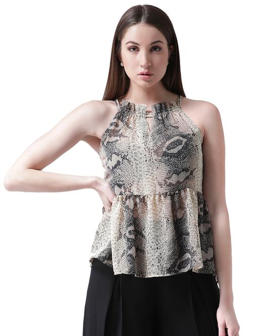 halter neck snake print peplum top  - 16420898 - Very Small Image - 1