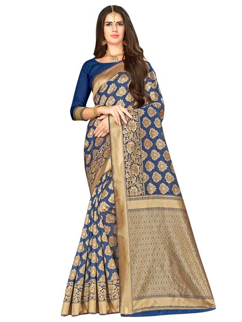 ethnic zari motif banarasi saree with blouse - 16421062 - Very Small Image - 1