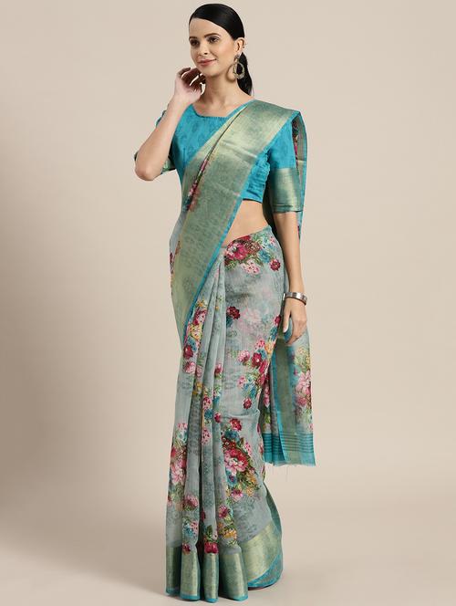 floral printed saree with blouse - 16422113 - Very Small Image - 1