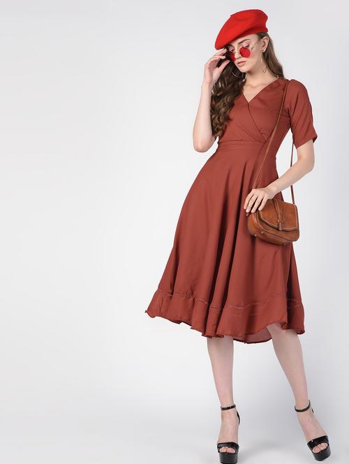 lace detail overlap flared dress - 16422333 - Very Small Image - 1