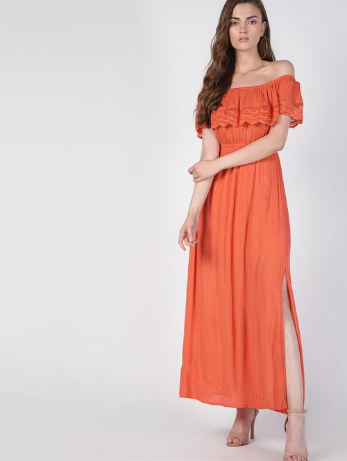 off shoulder lace detail high slit dress - 16422345 - Very Small Image - 1