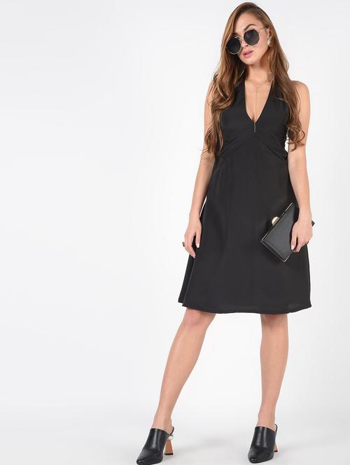 halter neck solid a-line dress - 16422392 - Very Small Image - 1