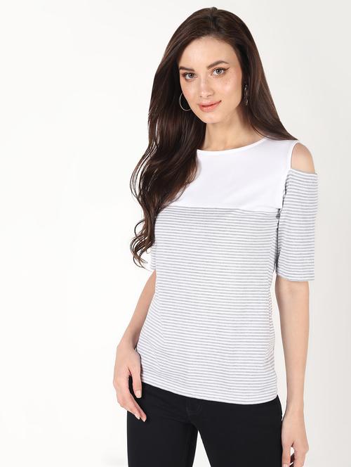 cold shoulder striped top - 16422415 - Very Small Image - 1