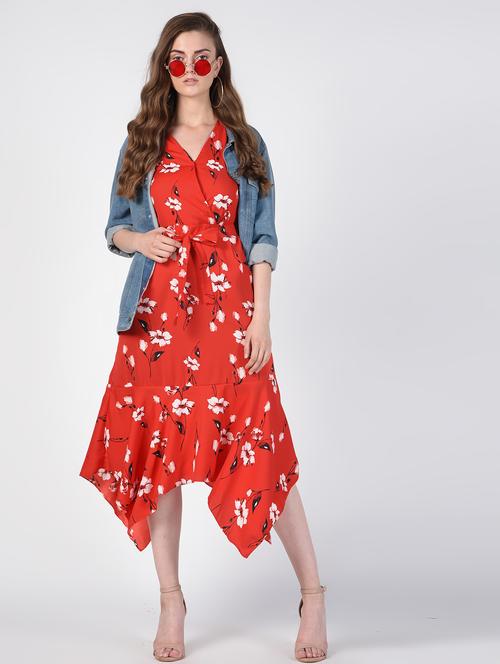 tie knot floral asymmetric dress - 16422500 - Very Small Image - 1