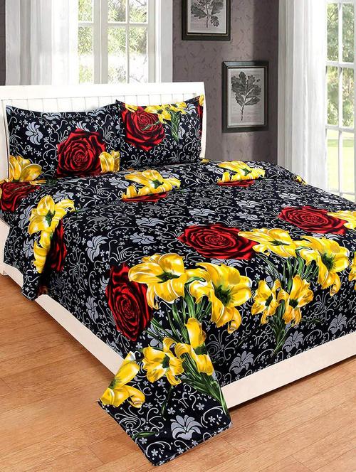 printed double bed polycotton bedsheet with two pillow covers - 16423658 - Very Small Image - 1
