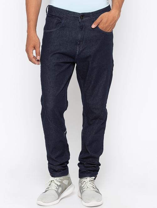 navy blue plain biker denim jeans - 16423923 - Very Small Image - 1