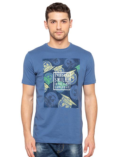 blue typographic chest print t-shirt - 16424088 - Very Small Image - 1