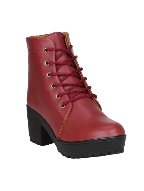 maroon ankle lace up  boots - 16424209 - Very Small Image - 1