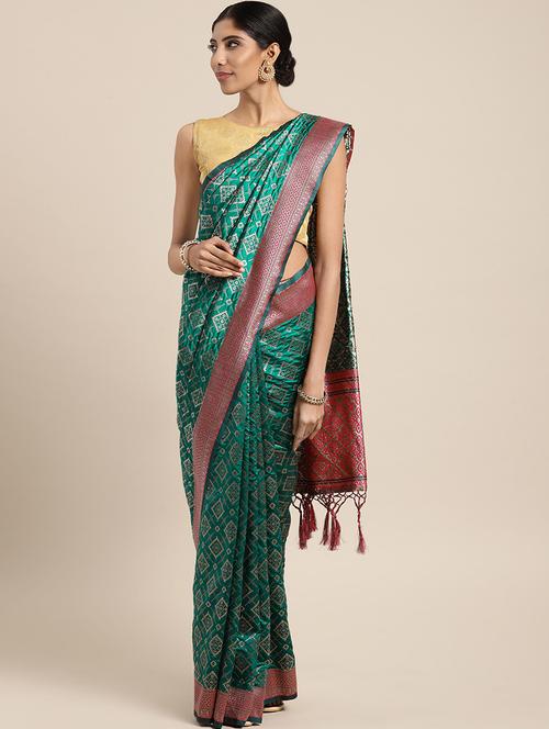 geometrical zari motif kanjivaram saree with blouse - 16424272 - Very Small Image - 1