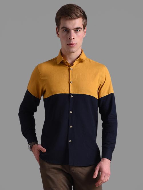 navy blue color block casual shirt - 16425419 - Very Small Image - 1