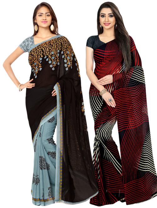 multi colored georgette combos saree with blouse - 16425443 - Very Small Image - 1