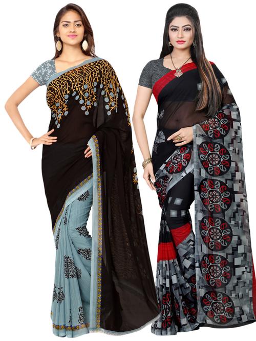 multi colored georgette combos saree with blouse - 16425445 - Very Small Image - 1