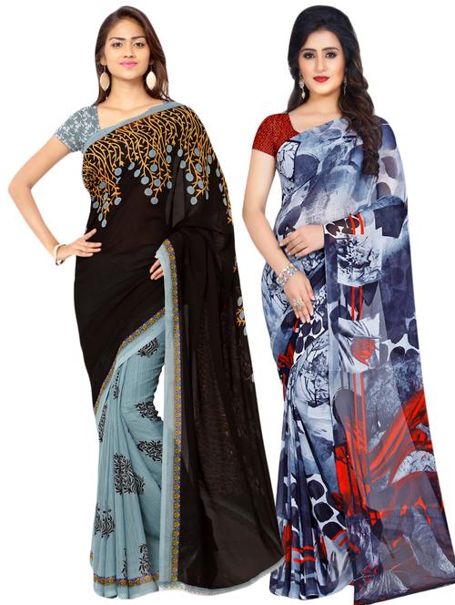 multi colored georgette combos saree with blouse - 16425452 - Very Small Image - 1
