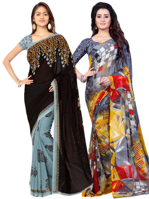 multi colored georgette combos saree with blouse - 16425454 - Very Small Image - 1