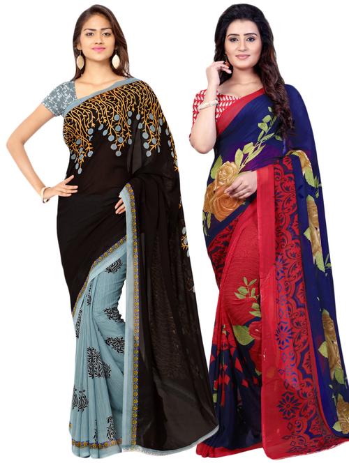 multi colored georgette combos saree with blouse - 16425458 - Very Small Image - 1