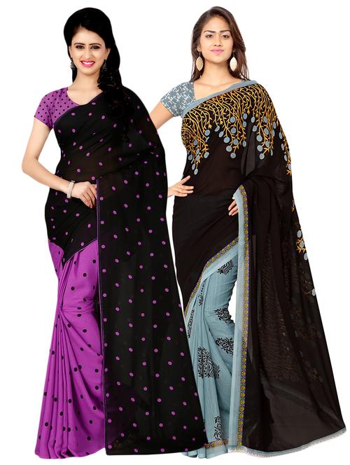 multi colored georgette combos saree with blouse - 16425462 - Very Small Image - 1