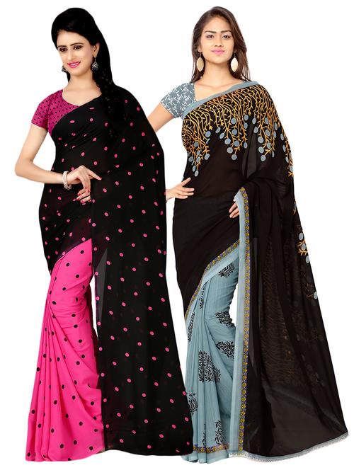 multi colored georgette combos saree with blouse - 16425465 - Very Small Image - 1