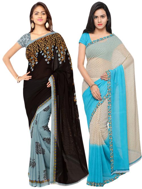 multi colored georgette combos saree with blouse - 16425470 - Very Small Image - 1