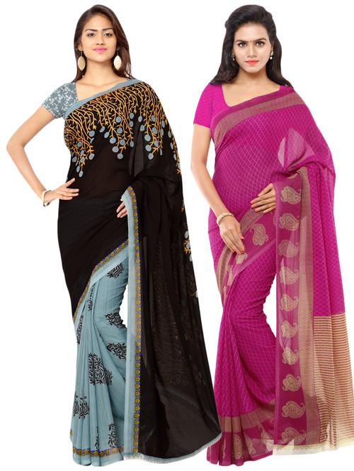 multi colored georgette combos saree with blouse - 16425473 - Very Small Image - 1