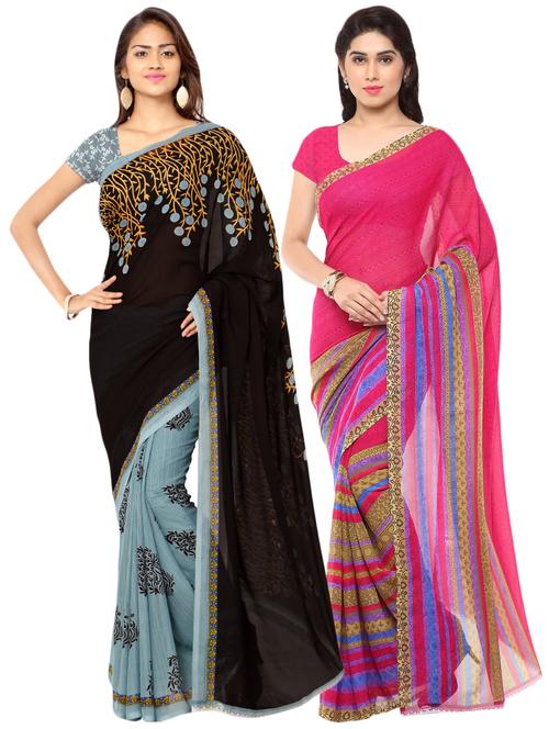 multi colored georgette combos saree with blouse - 16425477 - Very Small Image - 1
