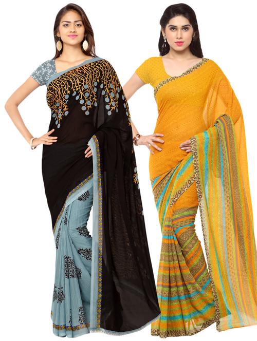 multi colored georgette combos saree with blouse - 16425478 - Very Small Image - 1