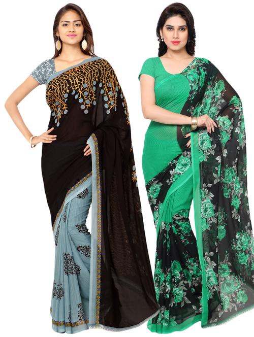 multi colored georgette combos saree with blouse - 16425481 - Very Small Image - 1