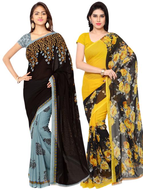 multi colored georgette combos saree with blouse - 16425482 - Very Small Image - 1