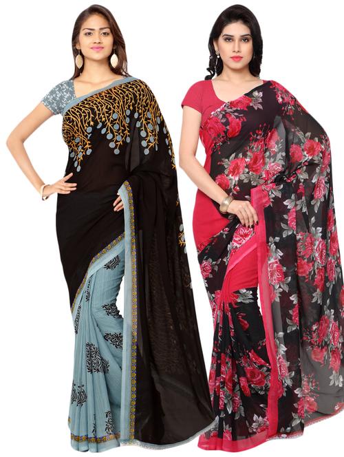 multi colored georgette combos saree with blouse - 16425483 - Very Small Image - 1