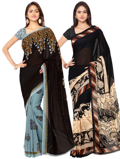 multi colored georgette combos saree with blouse - 16425485 - Very Small Image - 1