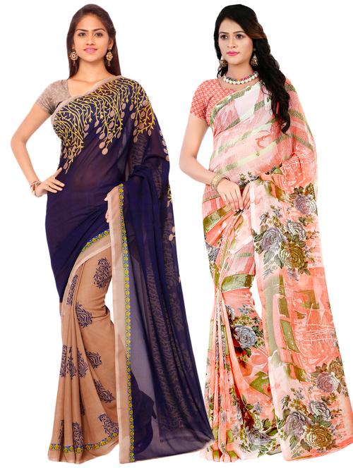 multi colored georgette combos saree with blouse - 16425501 - Very Small Image - 1