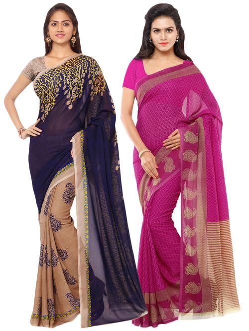 multi colored georgette combos saree with blouse - 16425505 - Very Small Image - 1