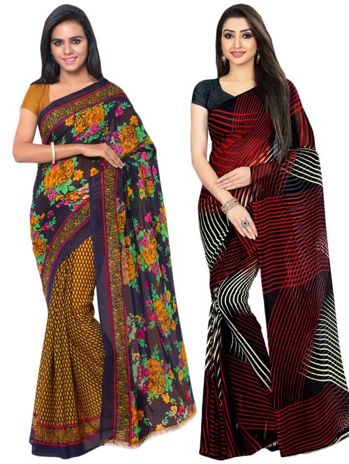 multi colored georgette combos saree with blouse - 16425516 - Very Small Image - 1