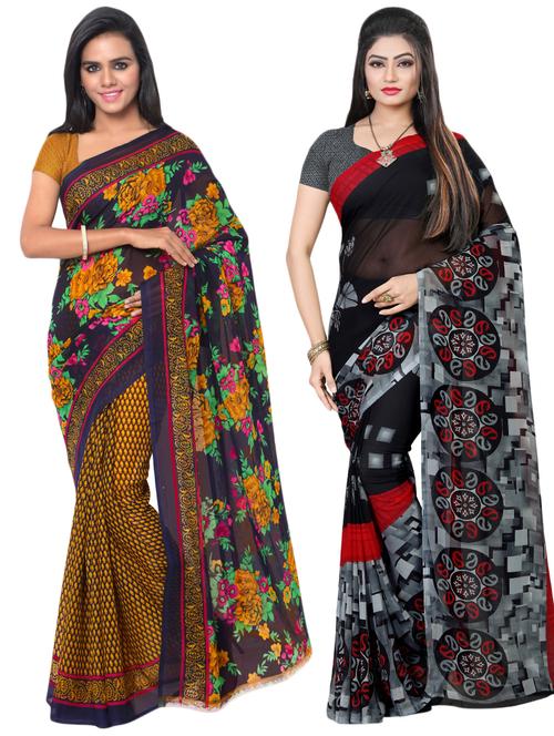 multi colored georgette combos saree with blouse - 16425518 - Very Small Image - 1