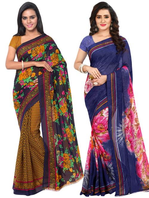 multi colored georgette combos saree with blouse - 16425523 - Very Small Image - 1