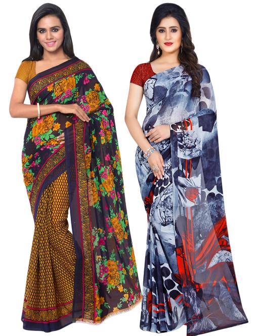 multi colored georgette combos saree with blouse - 16425524 - Very Small Image - 1