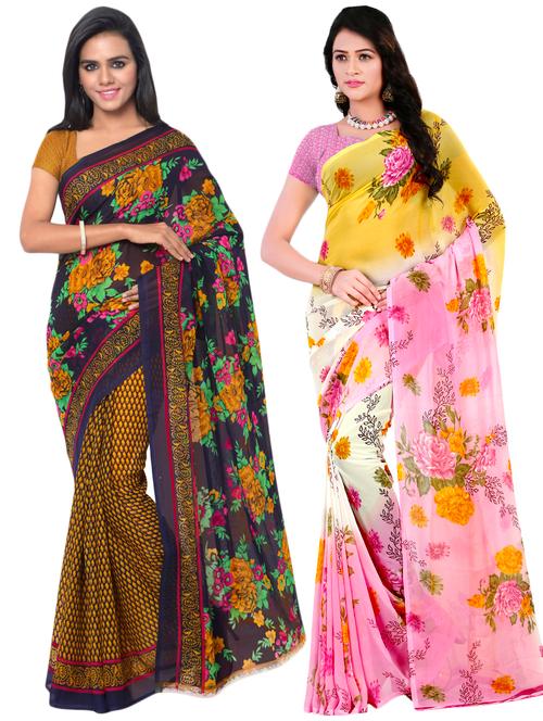 multi colored georgette combos saree with blouse - 16425525 - Very Small Image - 1