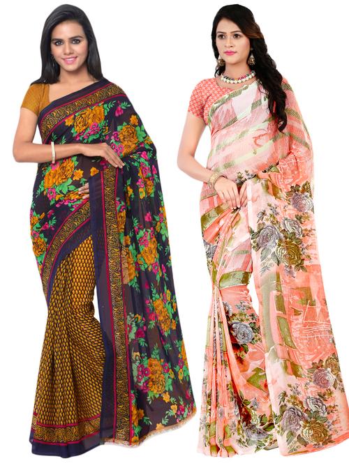 multi colored georgette combos saree with blouse - 16425526 - Very Small Image - 1