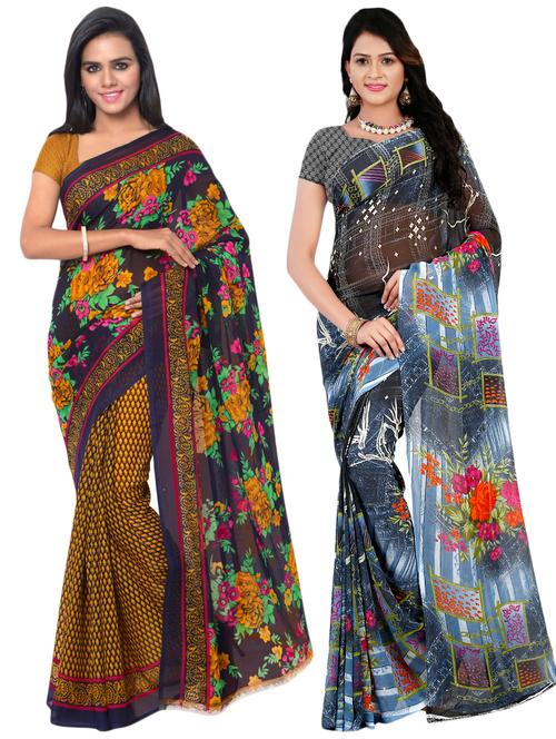 multi colored georgette combos saree with blouse - 16425527 - Very Small Image - 1