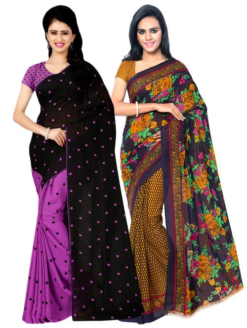 multi colored georgette combos saree with blouse - 16425528 - Very Small Image - 1