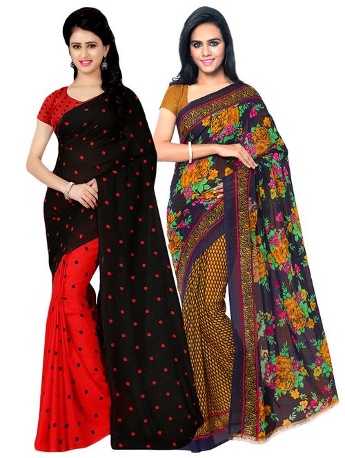 multi colored georgette combos saree with blouse - 16425529 - Very Small Image - 1