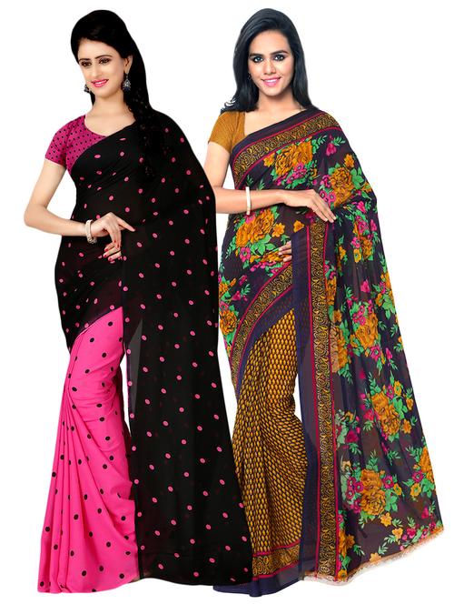 multi colored georgette combos saree with blouse - 16425531 - Very Small Image - 1